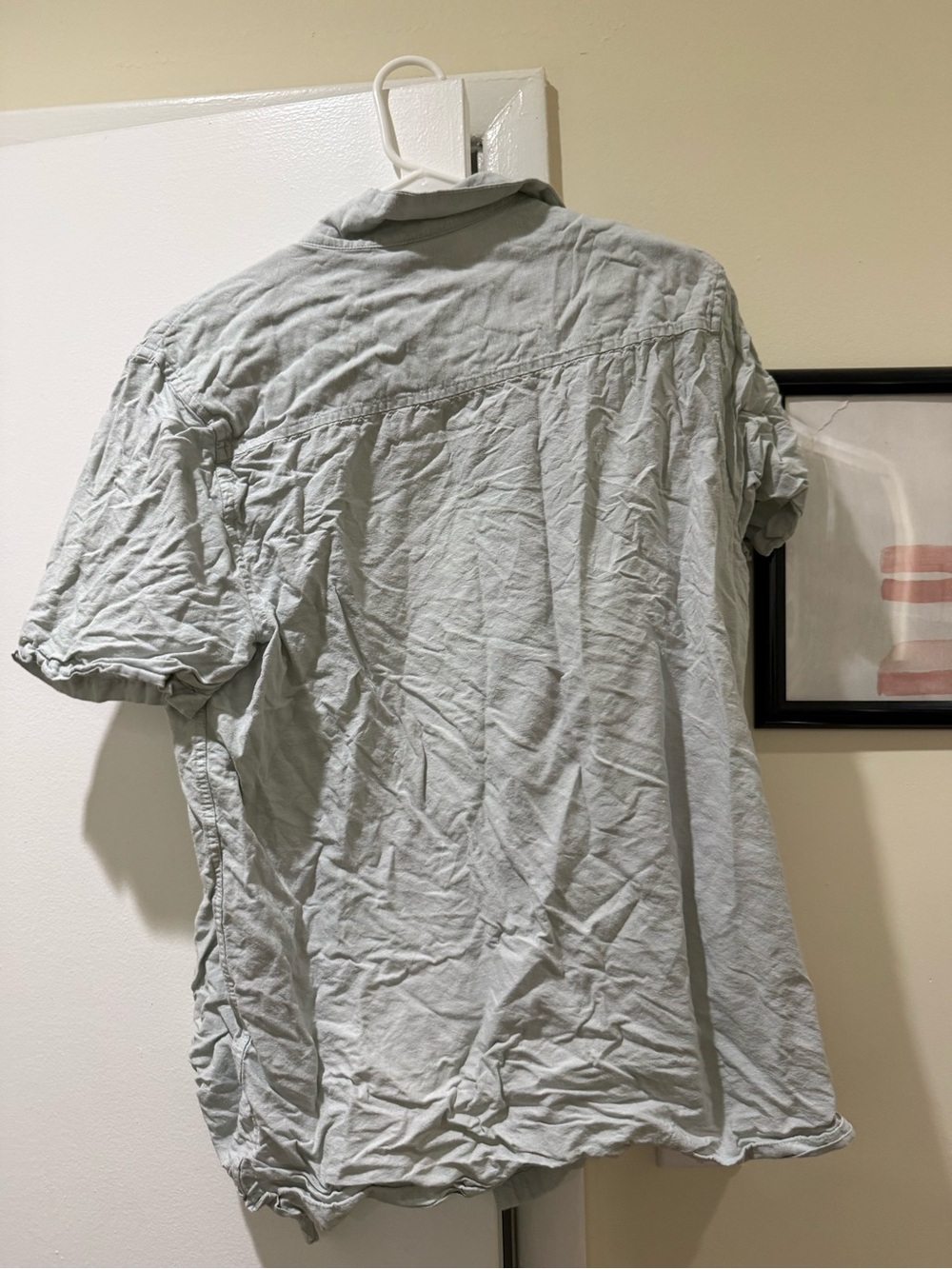 Men’s ASOS Design Light Mint / Gray Short Sleeve Button Down Shirt, size M long